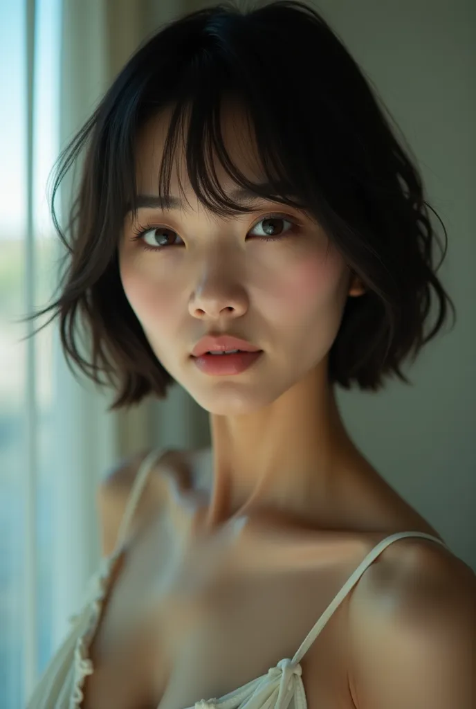  Woman, Yuma Asami, an AV actress with a beautiful face and 、sex , Sensual, Ultra-high resolution, RAW photos, girl, interior, white skin, short hair, out of four ,full body,black hair,Beleza、