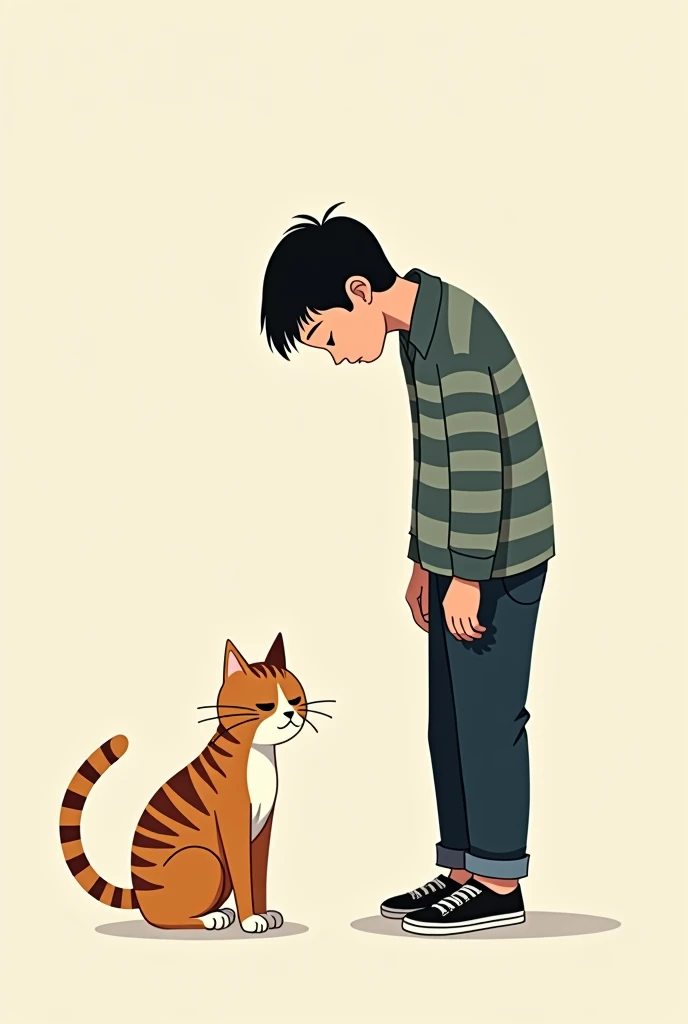 Let's draw a picture of a sad cat and an introvert, Cartoon or striped image 