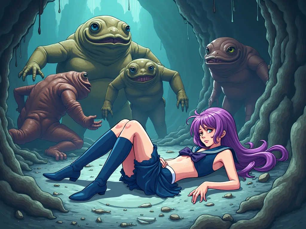   Pretty Girl Senshi Sailor Heroine's Complete Defeat  。

 in the Caves of Tentacles Sailor Heroine fought against an army of ugly giant frog monsters。

（Giant goblins and tentacles attack the heroine）


（The attack had no effect at all and she lost  。
 he...