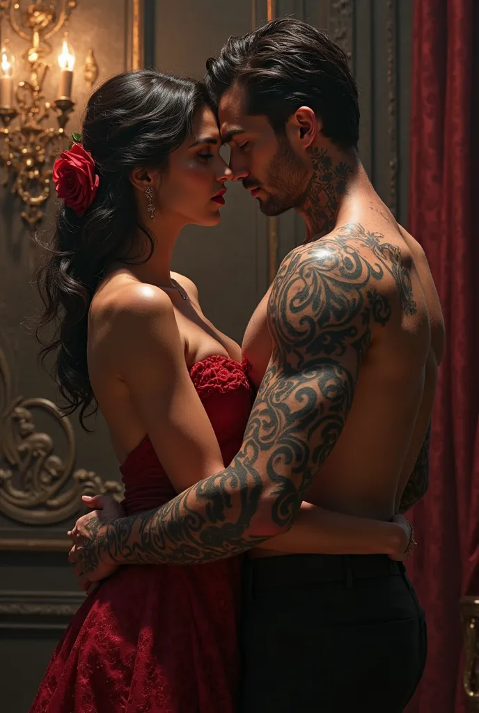 A sexy mafia princess,she is 24 years old, she is seducing a handsome tattooed mafia boss 