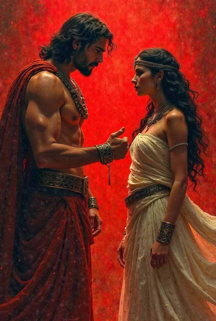 Alexander the great in Cleopatra,background red color, right hand Alexander the great in come the Cleopatra, Alexander the great dangerous face, left hand in sprow