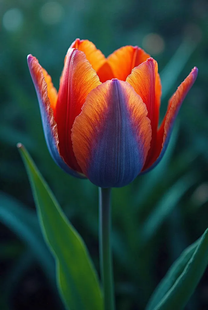 A tullipe with blue and orange petals 