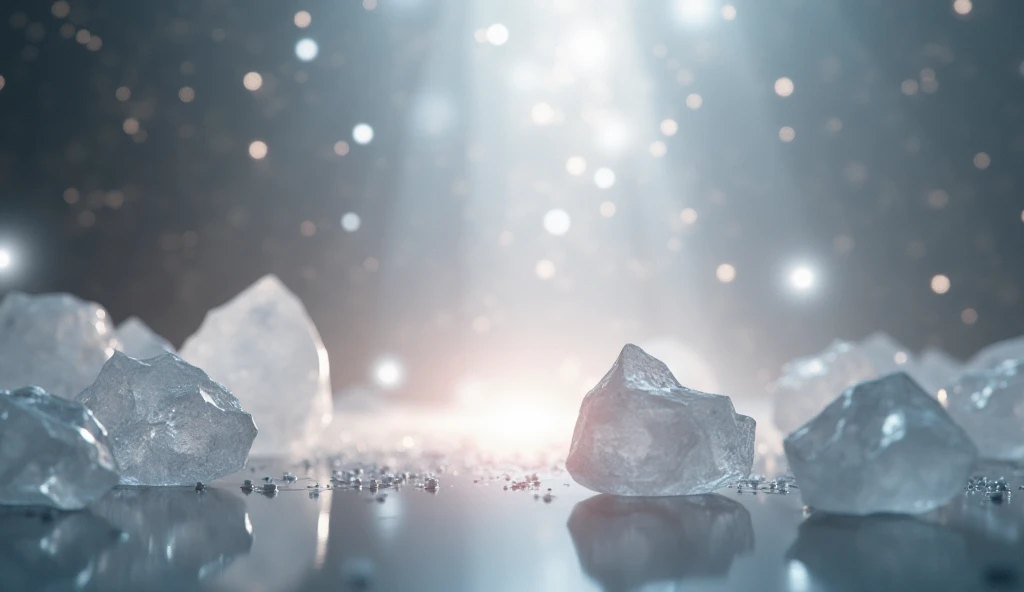 Create a minimalist image with smooth and elegant crystals , creating a technical and luxurious look at the same time. to the center of the image, an elegant and bright space is strategically, , In the background interconnected and bright, similar to nanop...