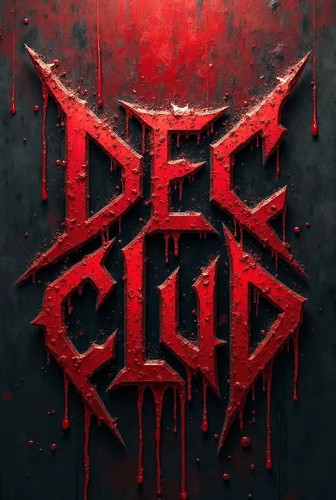 to make a “DEC CLUB” death metal style logo ，The letters are required to be dark red，and be sharp and have a scary background of red blood spilled with spills of red blood