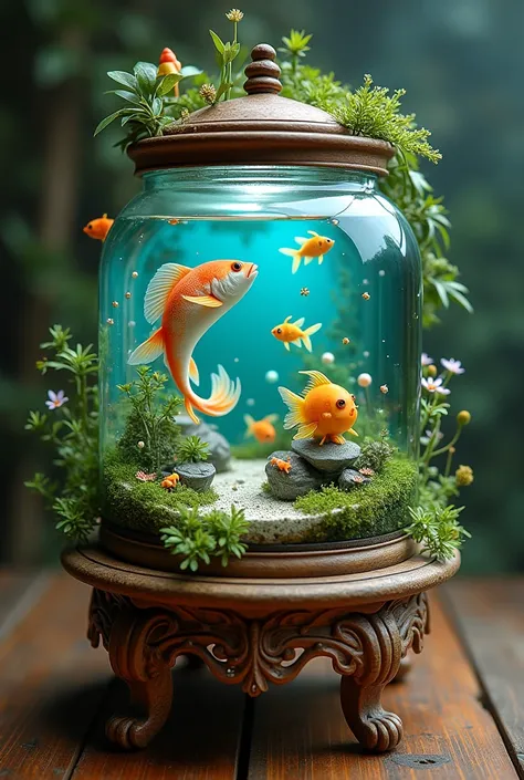 Homemade aqurium on a table designed by Ghibli Studio