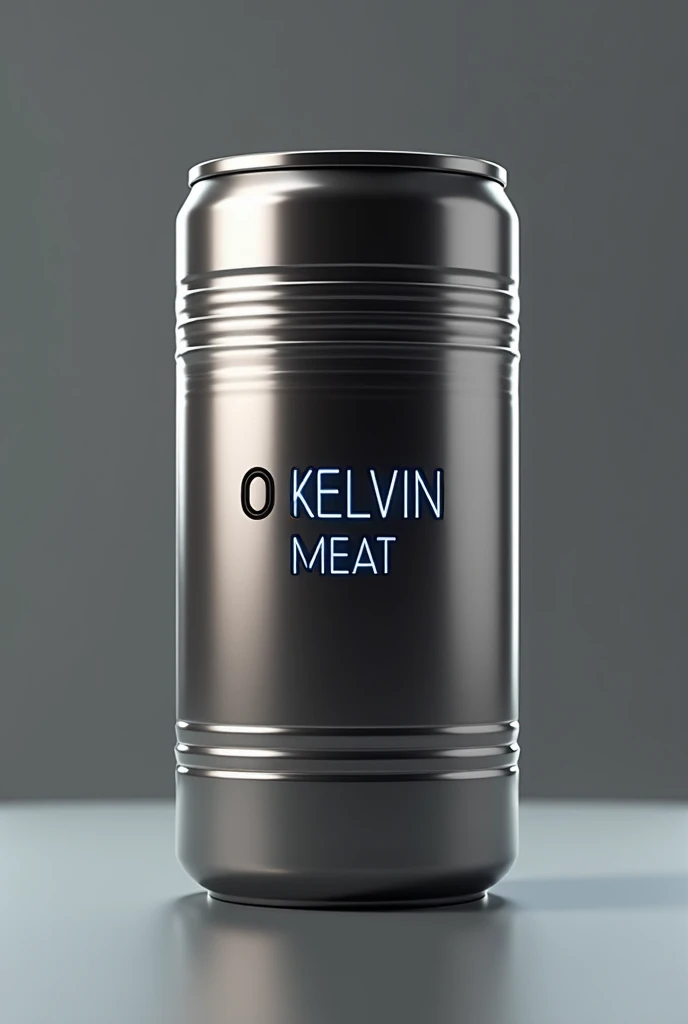 Creat a futuristic looking logo of a canned food named 0 kelvin MEAT SHAPED LIKE VIENNA SAUSAGE CAN