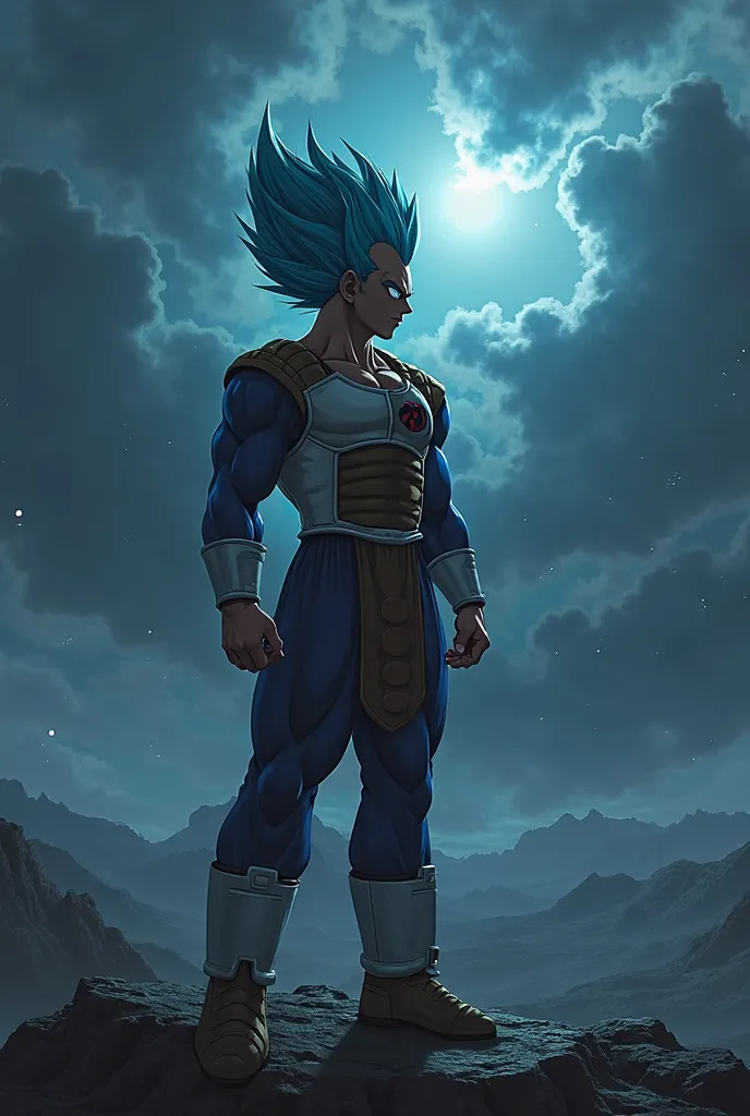  Vegeta with blue hair and wearing Saiyan armor looked at the dark sky, his mind traveling to a distant past.

