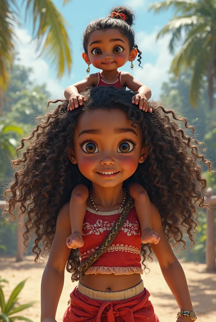 Like Moana Baby with curly hair like the brave one on her shoulders at the Olympics 