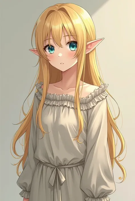 You can generate an anime character, You must have long blond hair/dorado, Light-colored eyes like light blue, The greens, pointed elf ears, an old-fashioned garment, a face and a look something , with pale or white skin, eyes and a thin face, Do it full-b...