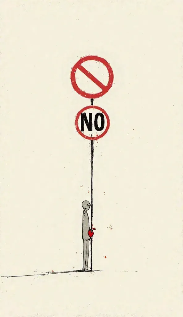 A warning sign with the phrase 'NO', accompanied by a drawing of a person with a second heart beating in the back of the neck."