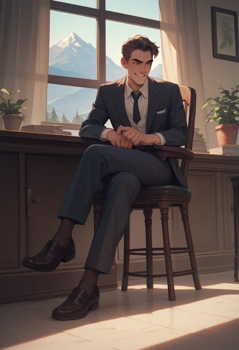 runs away from the mountain High quality. Better quality. A man in a business suit, is the boss of the mafia at a discount. Smiling sitting in a chair. girl on her knees 