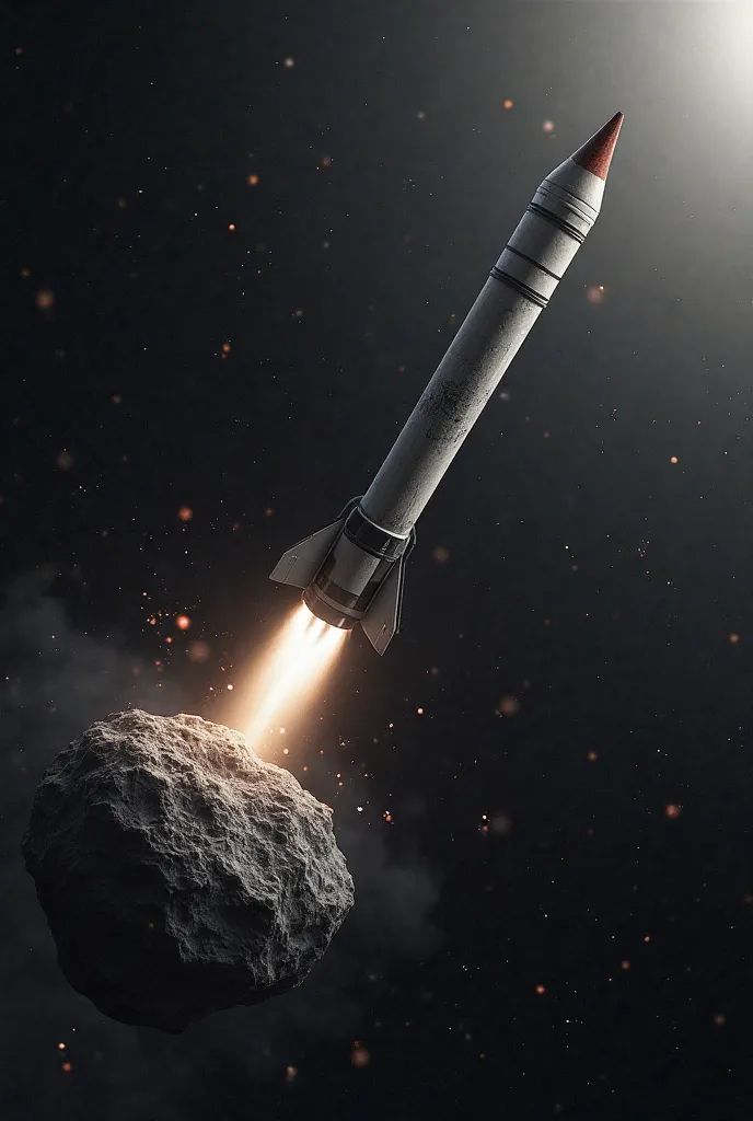 Penis-shaped missile hitting the asteroid 