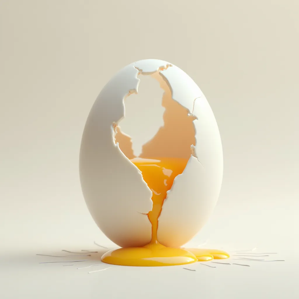 A cracked egg that is cracked in the shape of a market trend line