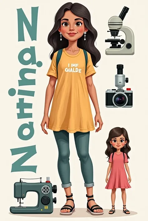 He created a picture for me in which the name Nariman has a girl next to her, a sewing machine, a camera, a computer and an electronic microscope. The picture shows the identities of the girls. It was explained that all these things represent Nariman Ibdaa...