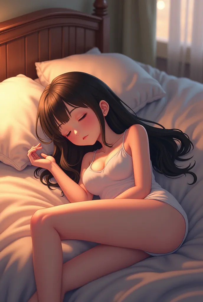 A character sleeping, 8k, style, anime style, big breasts