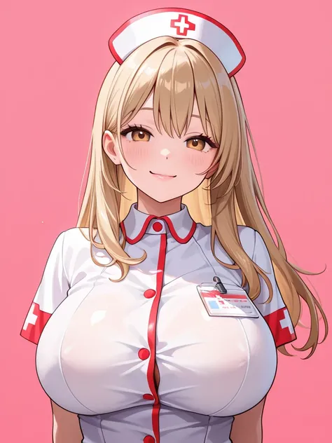 Big Breasts、 Gold、semi-long hair、nurse clothes、stick out their tongues、smile