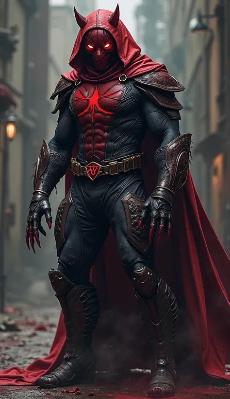 "A fearsome fusion of Red Hood and a Fossa, blending agility, stealth, and lethality into one dangerous entity. His humanoid form is sleek and powerful, covered in dark, flexible armor that mimics the Fossa’s fur, allowing him to move with silent precision...