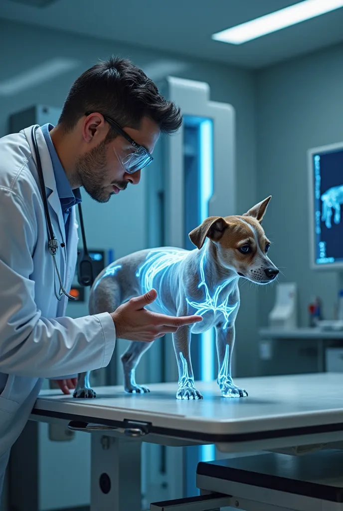 veterinary doctor taking an X-ray of a dog 