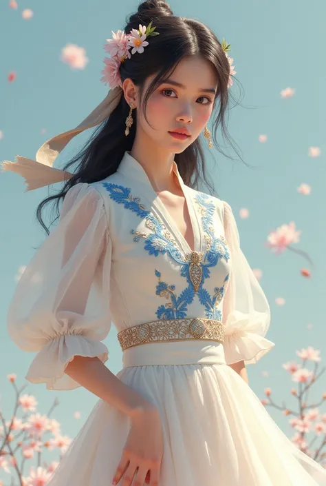 Dont make it a dress, A picture of prinsesa leonora from ibong adarna wearing white shirt with blue flowers (not a long sleeve), a white mini skirt with pink flowers and with brown scarf