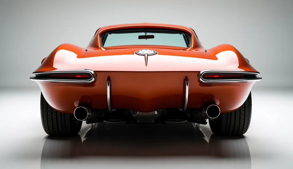 Back side view 1970 Chevrolet Corvette C9 Super Sport with a Rust circular  Back, side aggressive muscle car stance, and futuristic elements. The car should have dual exhaust pipes, LED taillights, and a sleek metallic paint finish. Maintain the classic mu...