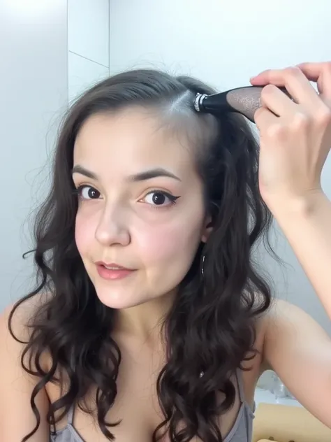 woman shaving her head with hair clipper
