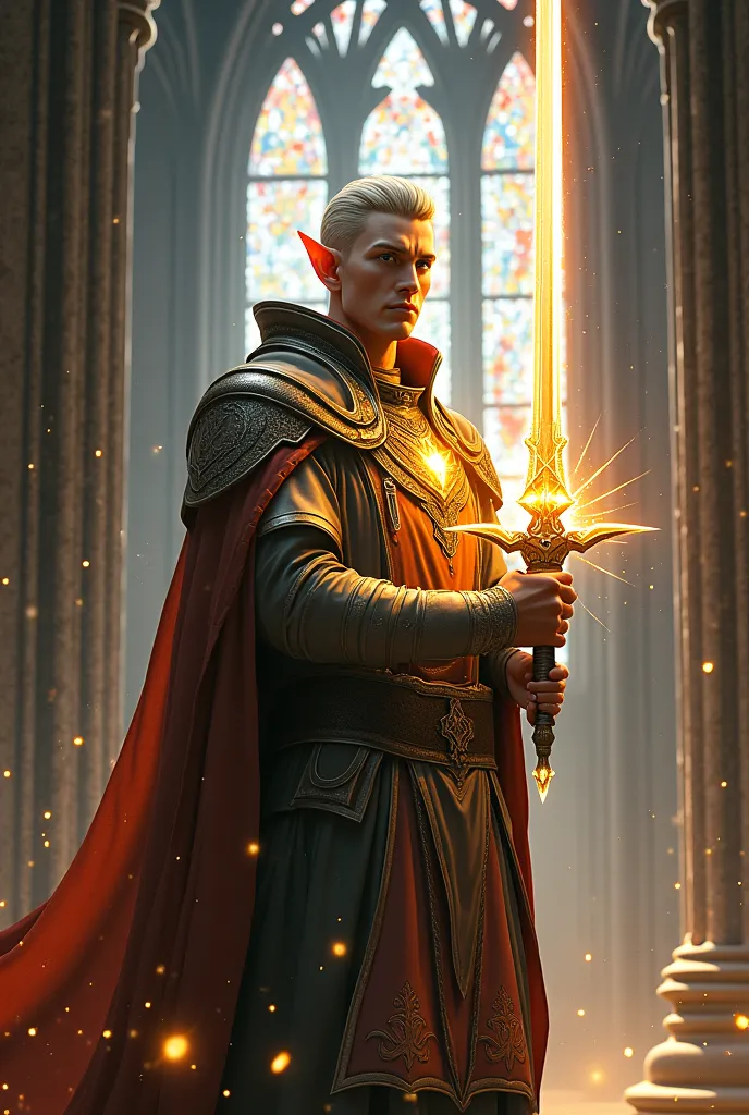 High clergyman,an elf who uses a long sword and uses powers of light 