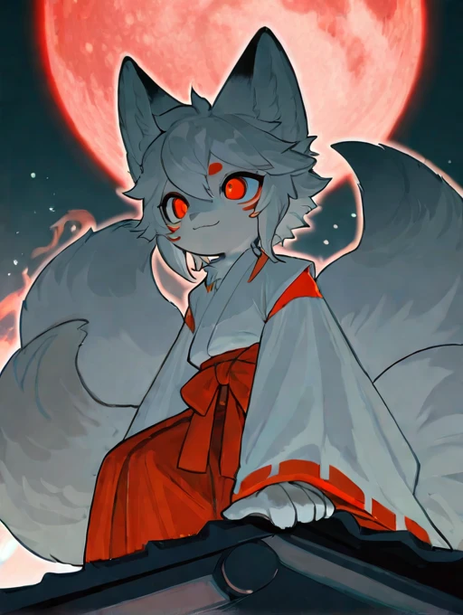 source_ furry， furry male，elementary school students，((boy)),fox boy,short hair,masterpiece, newest,absurdres, incredibly absurdres, bright eyes, detailed eyes,short hair, facial mark, multiple tails, messy hair,depth of field,A boy in a fox mask sits on t...