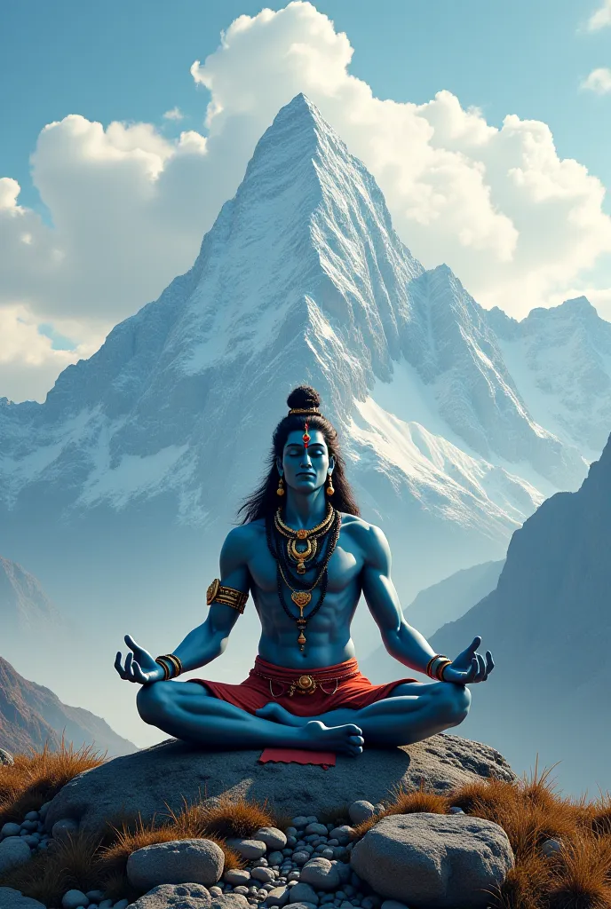 Hindu god Mahadev sitting on a hill name Kailash and doing yoga