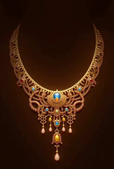 Design a simple necklace for Cleopatra made of diamonds, yellow diamonds, and rubies, using Egyptian symbols.