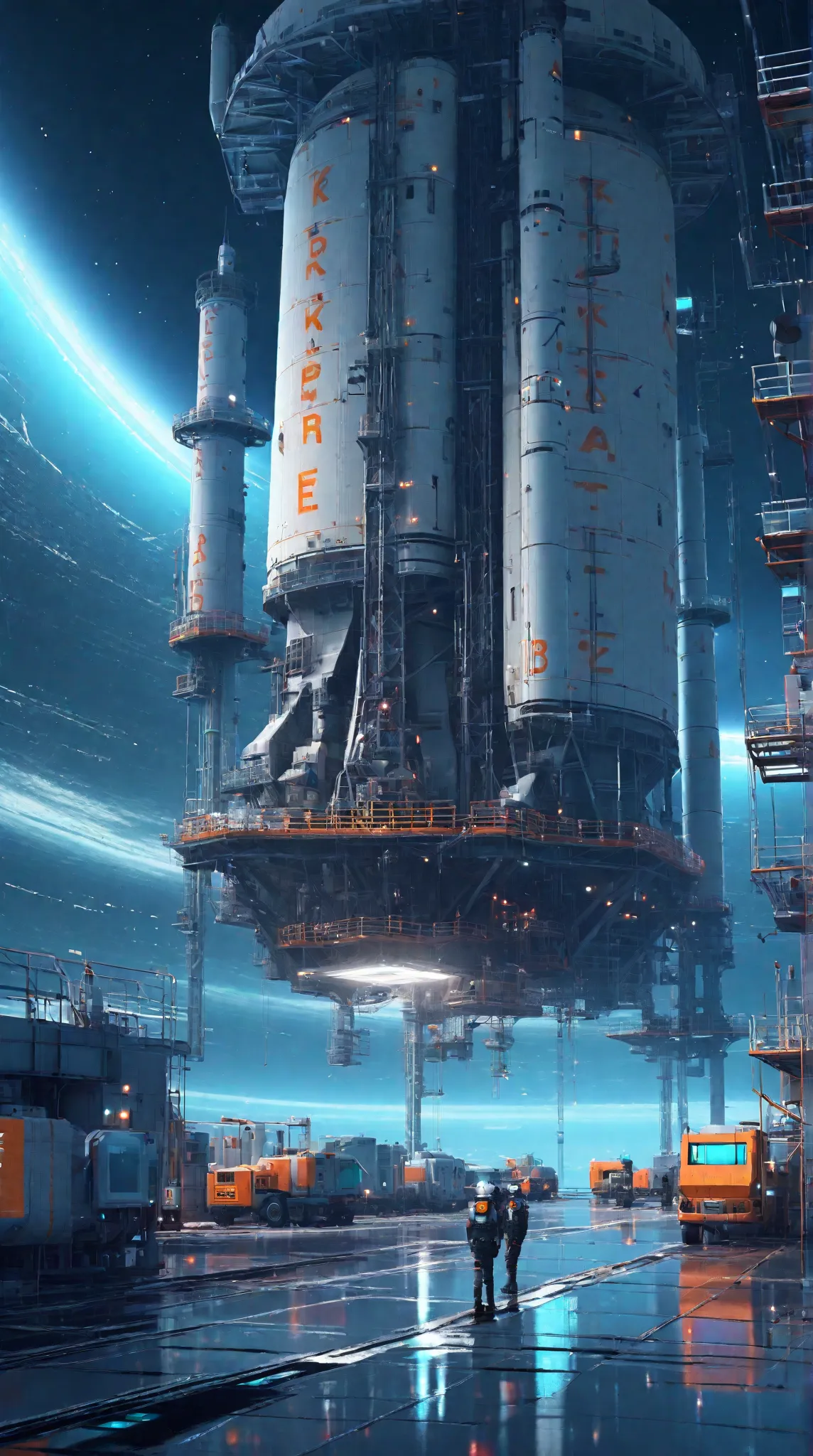 Industrial space base blending the artistic style of Christopher Balaskas and Yuko Shimizu