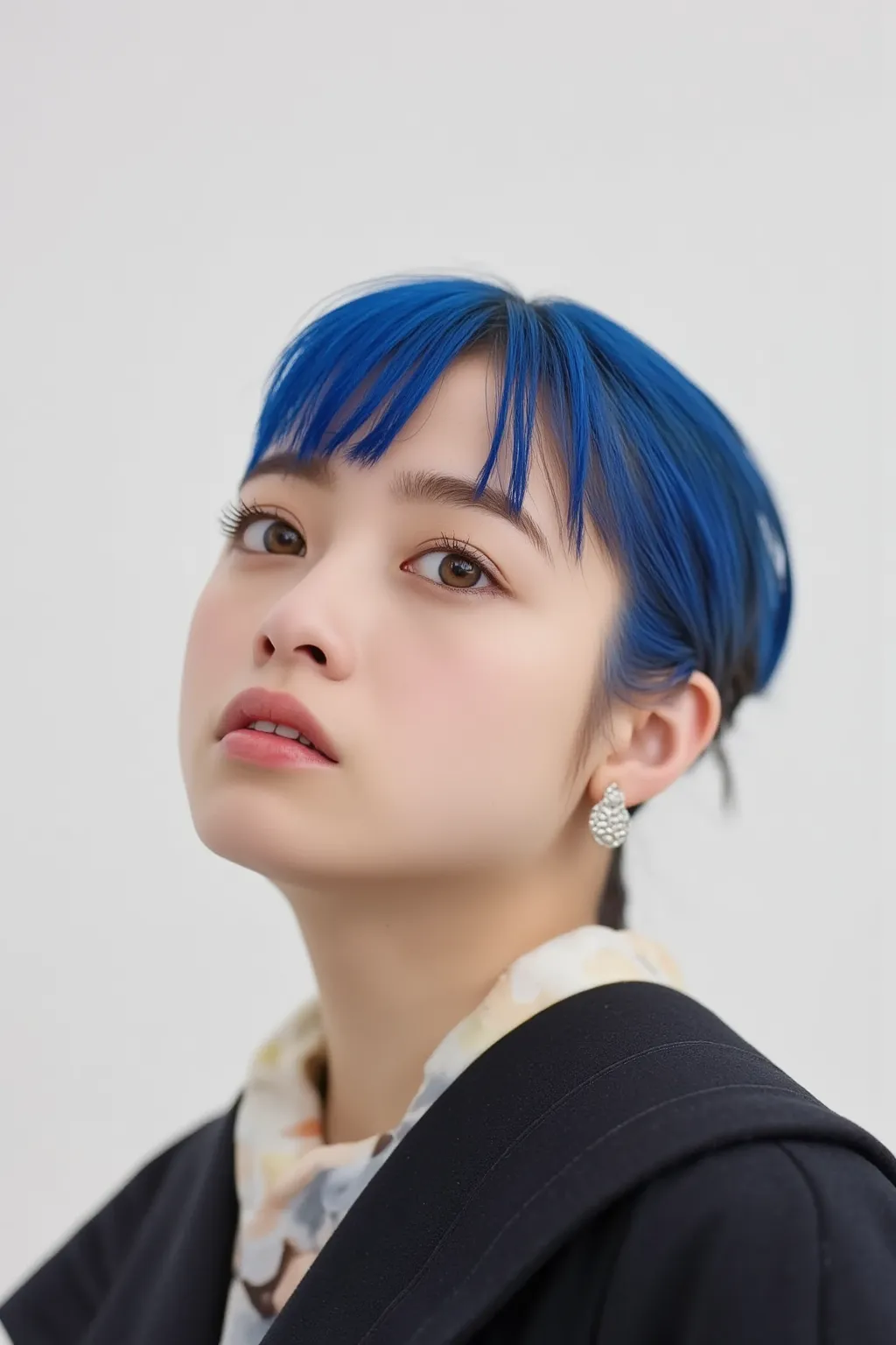 (masterpiece, best quality:1.2), 1girl, solo, blue buzz cut 