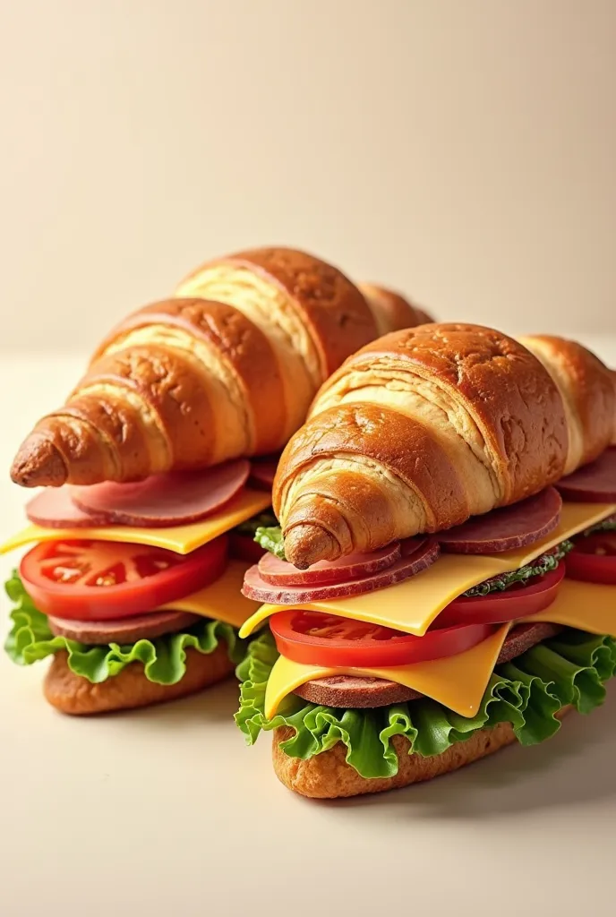 I wanted to create a picture of 2 sandwiches, In the same photo, a ciabatta and a croissant, The ciabatta with lettuce tomato cheese and ham and the croissant with salami cheese lettuce and tomato