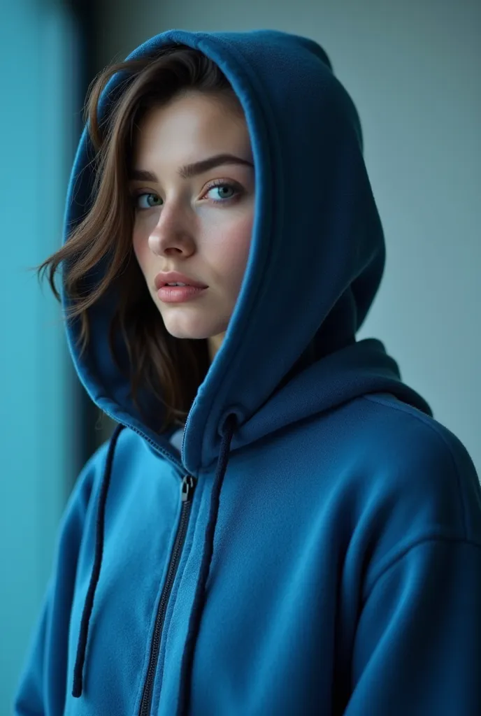 an image of someone in a hoodie wearing a cool blue sweater to put in profile