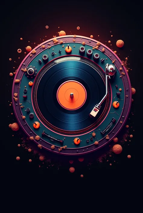 Carousel logo and elements of the record's DJ equipment 