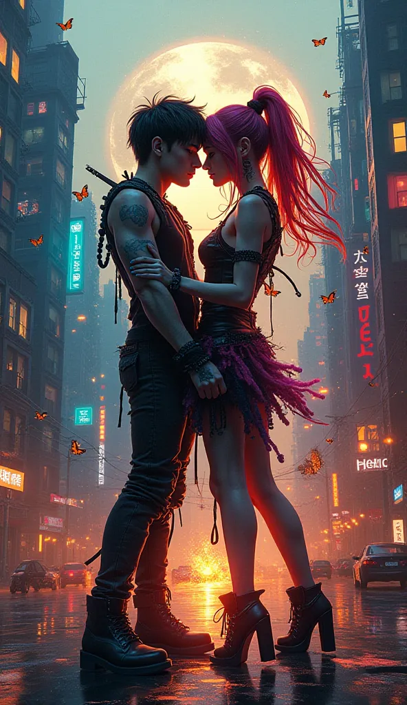 Yin Yang :: Amazing Fantasy Abstract Art :: PunkRock couple in Love 🦋💧🔥♥️ :: cityscape