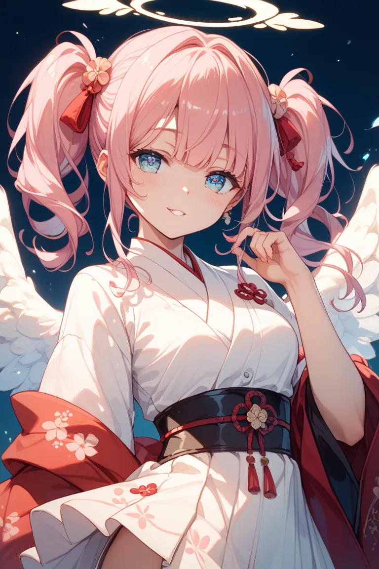 classy gaming icons。Angel with pink hair。 furi furi clothesを着ている女の子。Eyes are moist。twin tails。sagitales。 furi furi clothes