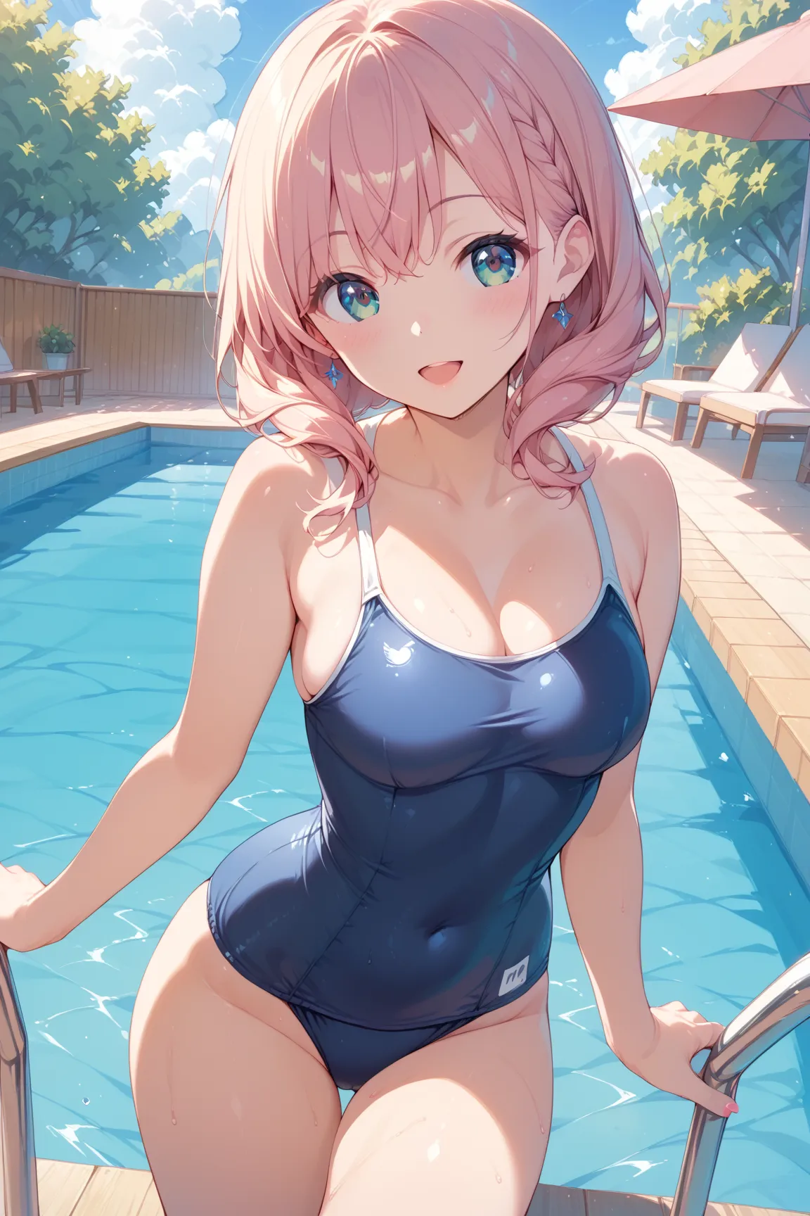 ( Ultra High Quality)  pool、Beautiful Girl、High School Girls、cute swimsuit、 pool内で水着を着たまま男とセックス、