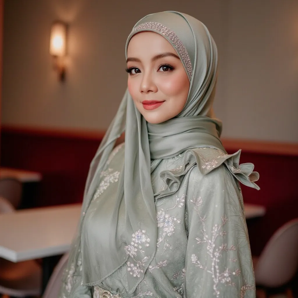 Fit clothes, no bra, hijab, Mira filzah , big breast 