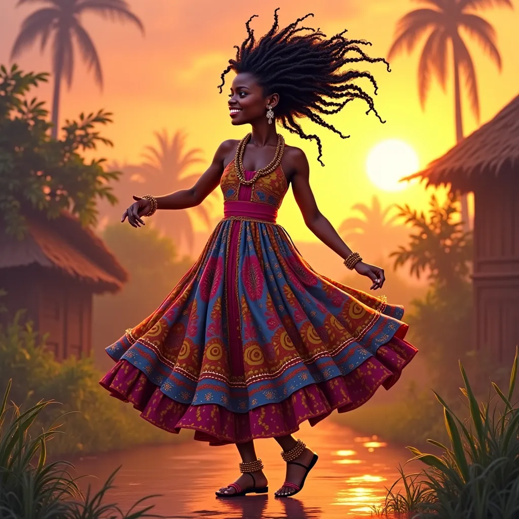 A Congolese girl dancing with big buttocks at sunset