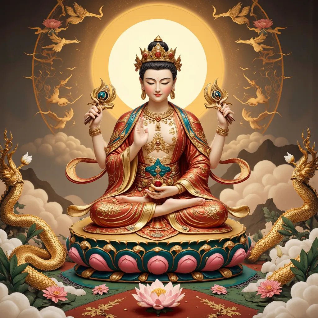 Below is the image of the Buddha of the Buddha Focus on：

1. Appearance and Divinity：

Gentle Mercy，Eye Peace，Smile shows selfless mercy and consolation。

Image Warmth、motherly presence。



2. Symbol around head and hair：

Exquisite crown，symbolizes presti...