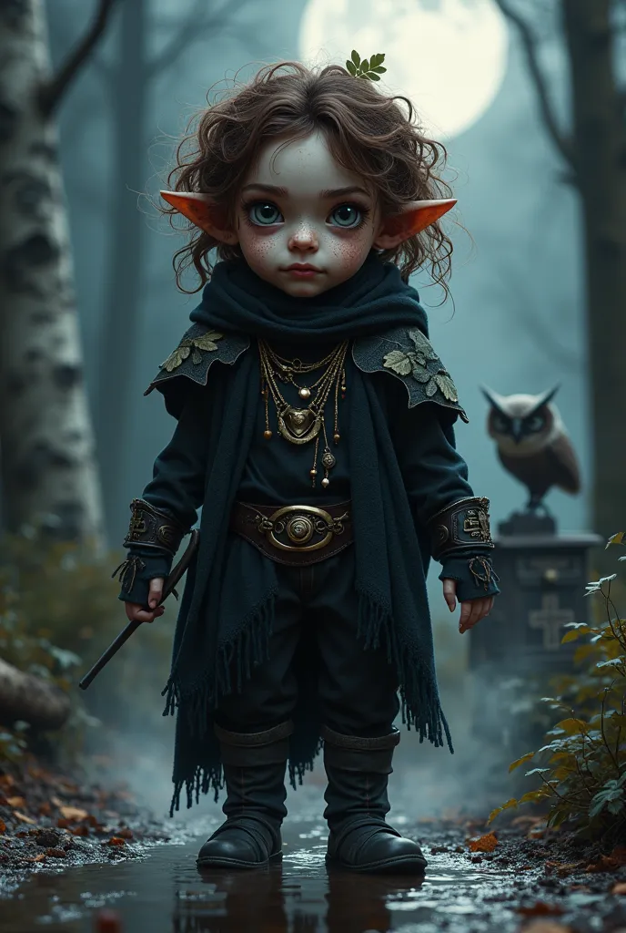 ((Shapeshifter halfling)), ((medieval Slavic-Norse fusion)), ((illusion magic aura)), ((hyper-detailed textures)), ((dark mysterious atmosphere))

Внешность:
— ((4 feet tall)), ((curly chestnut hair with birch leaf accessories)), ((freckled shifting face))...