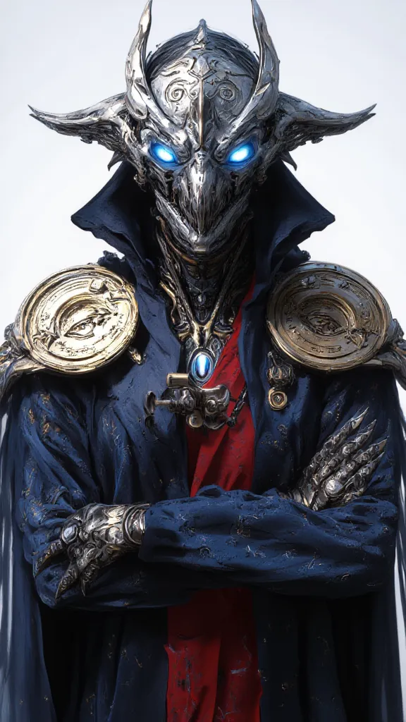 A hyperrealistic digital artwork of doctor strange   the sorcerers supreme. The image should focus on his upper body, showcasing his iconic medieval plague mask with a bird-like structure, glowing blue eyes, and a breathing apparatus. The mask should have ...