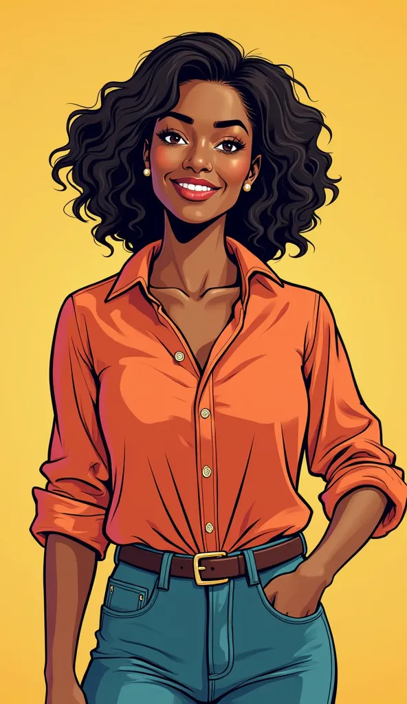 DISCREET image. with discreet casual clothes. image adult woman, american, JUST comic book style. with a justdiscreet smile. IMAGES WITH VIBRANT COLORS. half body. pink color