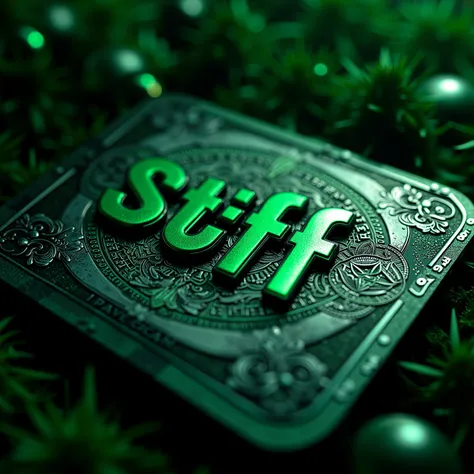 on a dollar bill, green $TIFF inscription on a metal plate with chrome effect, matrix green black theme, green crypto in the background, best quality, high resolution, 4K, ultra-detailed, realistic, photorealistic, photo-realistic, HDR, UHD, studio lightin...