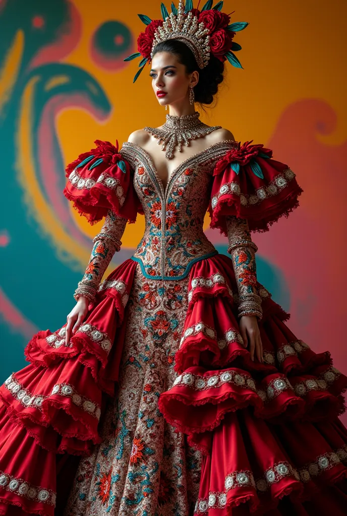 Mexican haute couture carnival costume