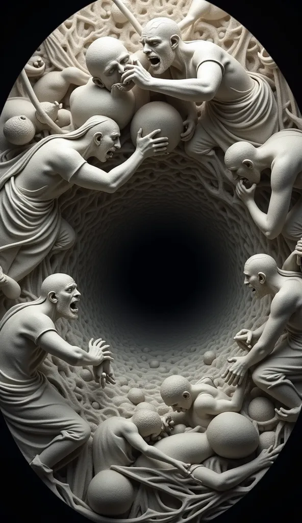 A cog of tormented souls inside a spiral.