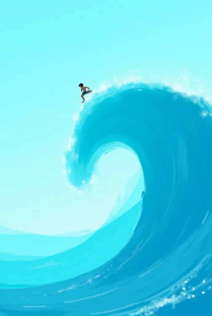 Create a drawing with a character (surfing) A wave with details but simple