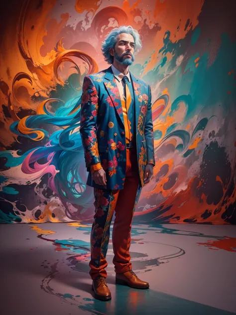 «»Enter a world of creativity and imagination with the artistic image of a man brought to life through the medium of wax. The image presents a unique and surreal portrayal of a man, crafted with vibrant colors and abstract elements. The wax figure depicted...