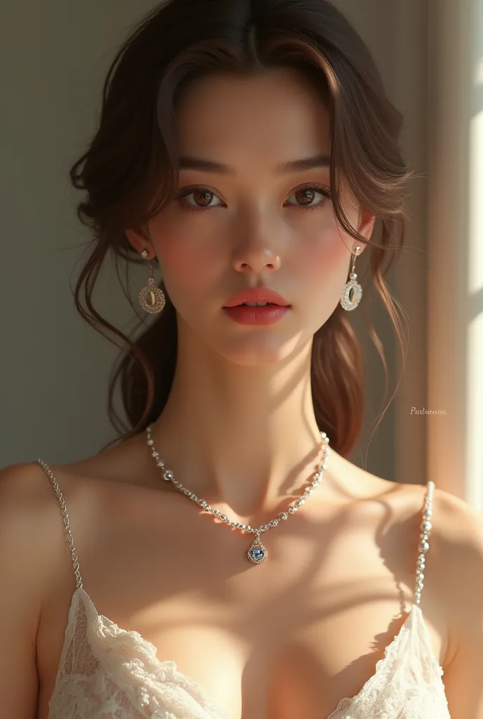 Romantic photo of a lady with a silver Cartier link chain