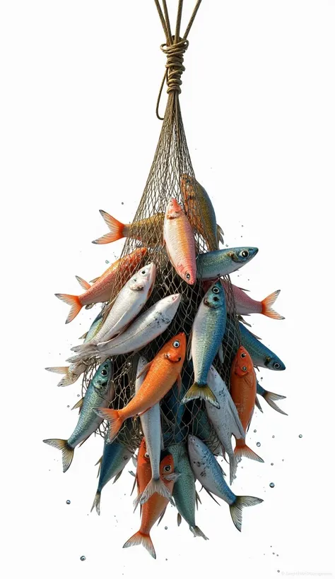 A net full of fish. white background